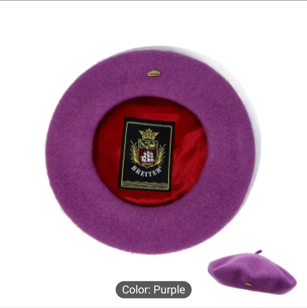 Purple Wool Beret with Satin Lining